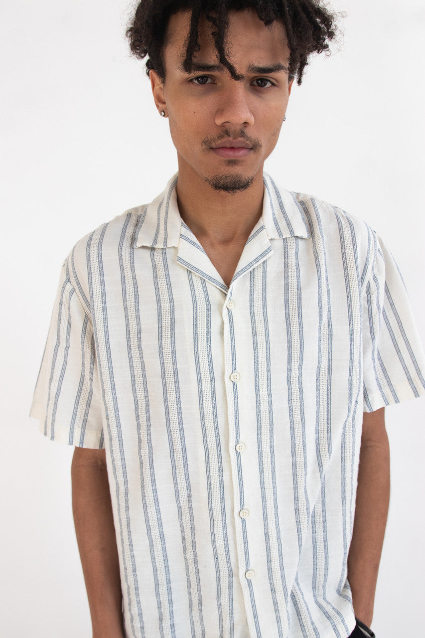 Beachy Textured Stripe Button Up Shirt