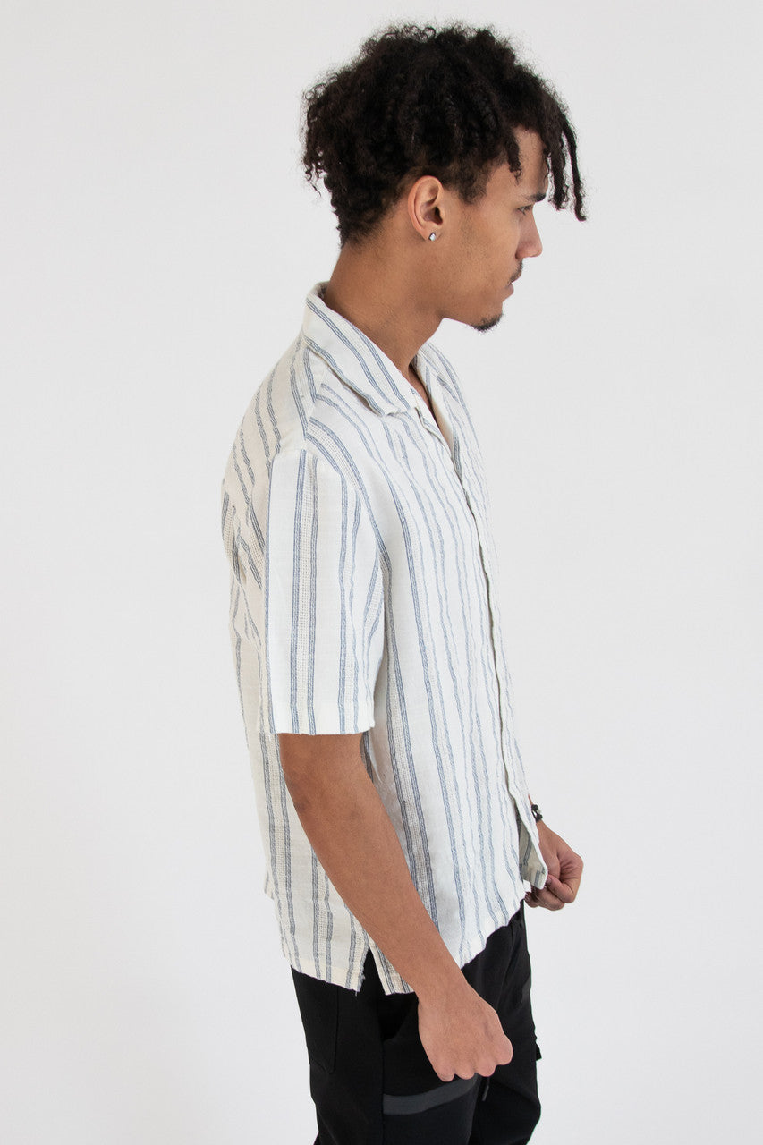 Beachy Textured Stripe Button Up Shirt