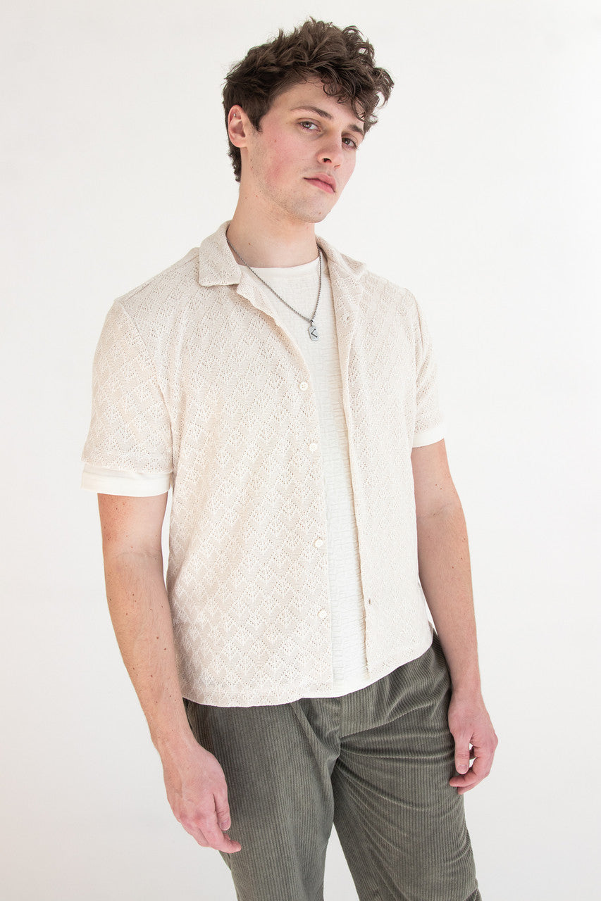Textured Diamond Crochet Button Up Shirt