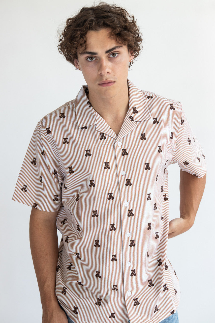 Striped Teddy Bear Button Up Shirt