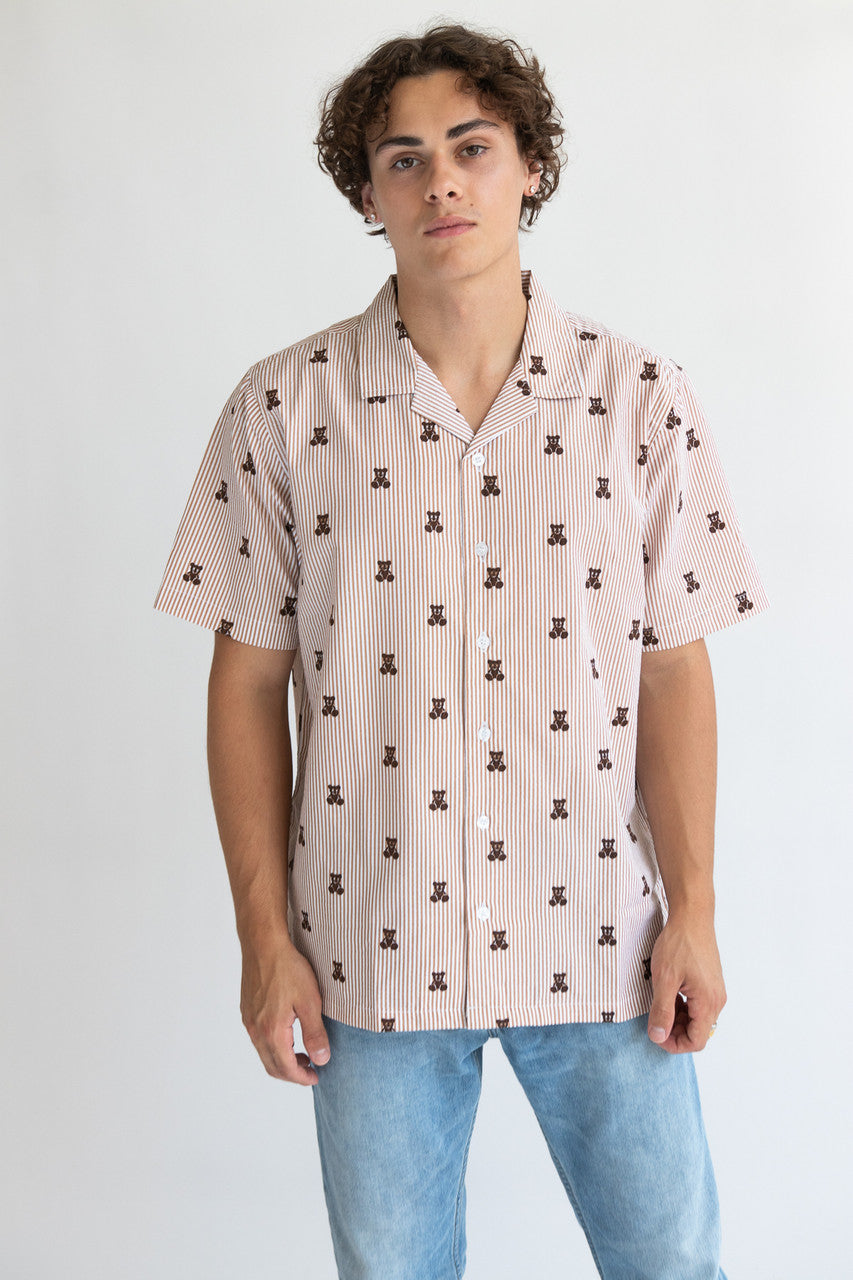 Striped Teddy Bear Button Up Shirt
