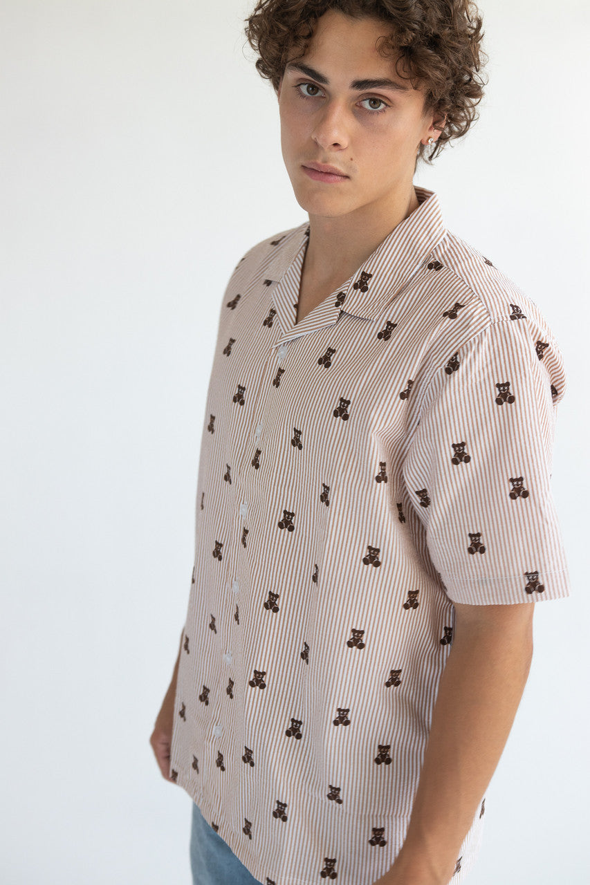Striped Teddy Bear Button Up Shirt