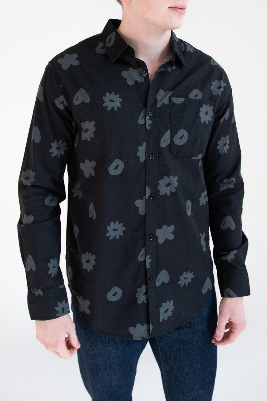 Monochrome Doodles Button Up