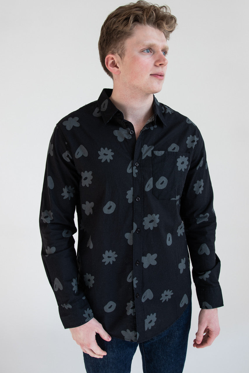 Monochrome Doodles Button Up