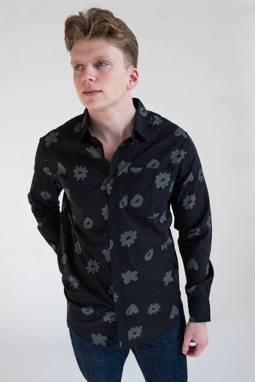 Monochrome Doodles Button Up
