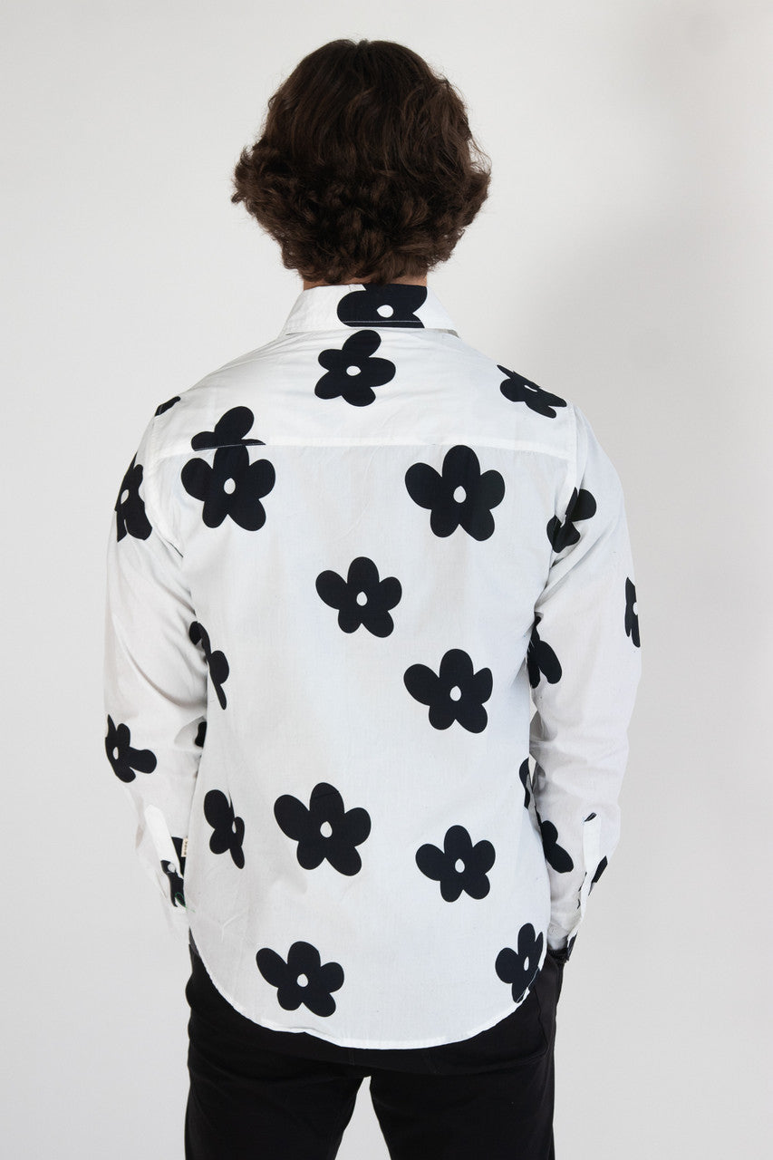 Cartoon Flowers Long Sleeve Button Up Shirt