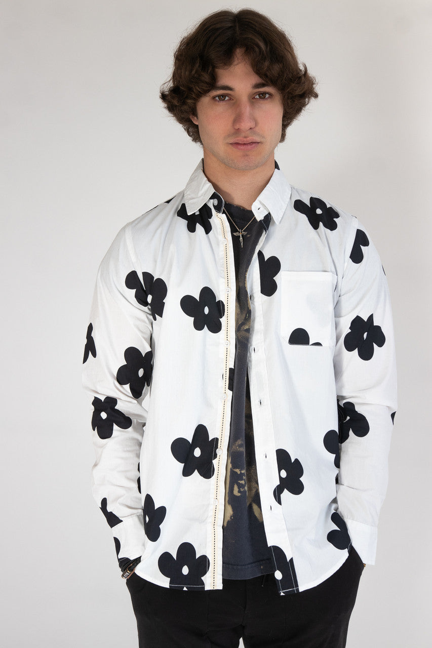 Cartoon Flowers Long Sleeve Button Up Shirt