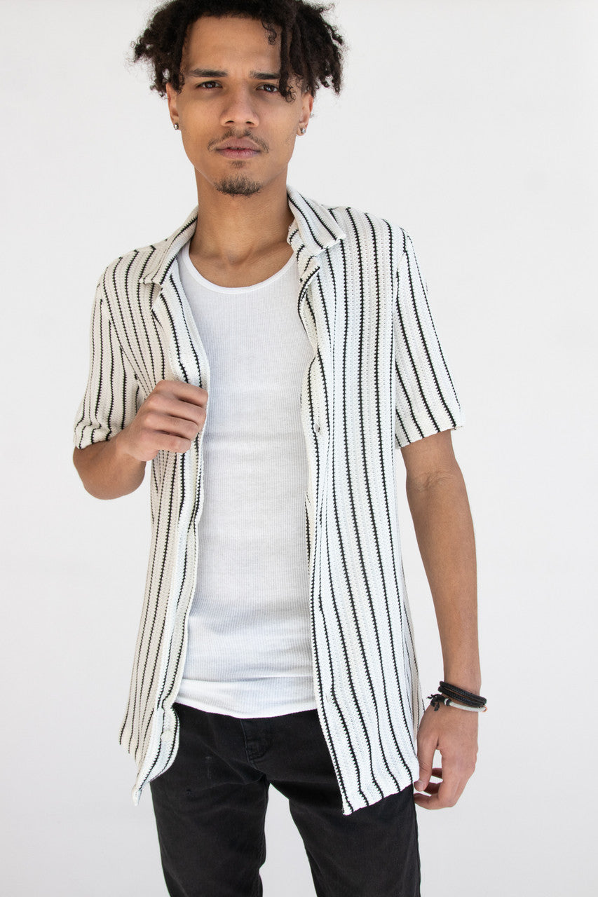 Knit Black Stripe Button Up Shirt
