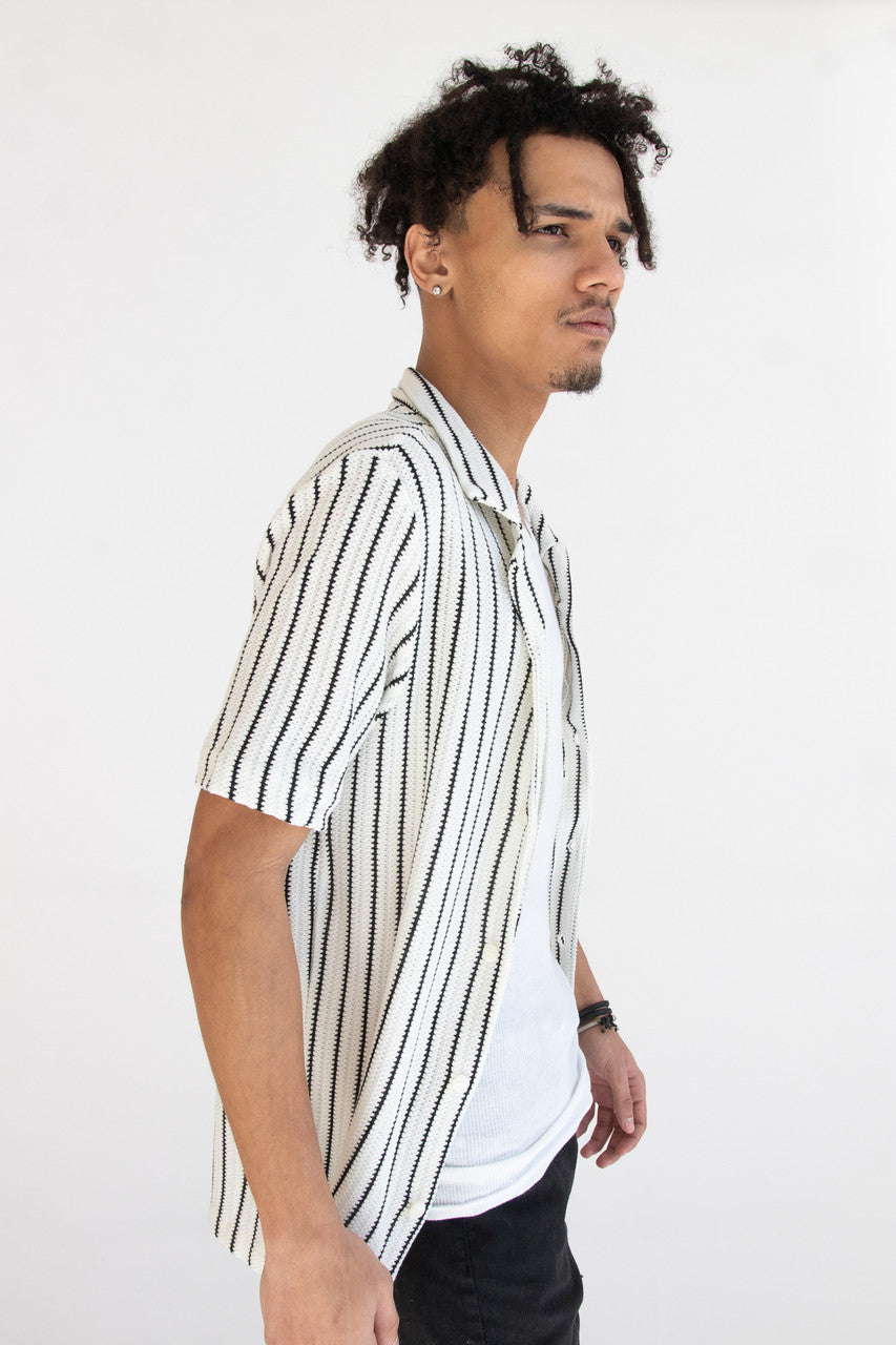 Knit Black Stripe Button Up Shirt