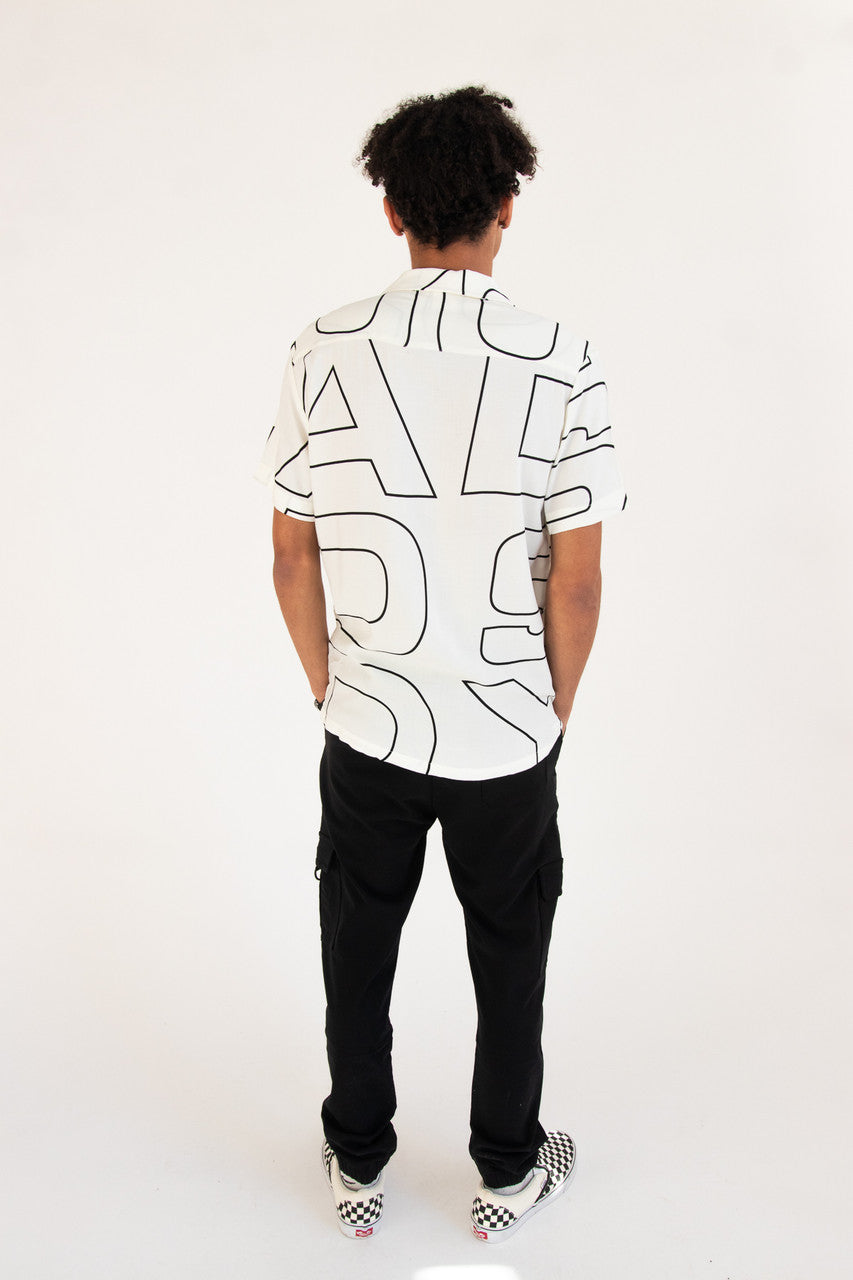 Graphic Block Letter Button Up Shirt