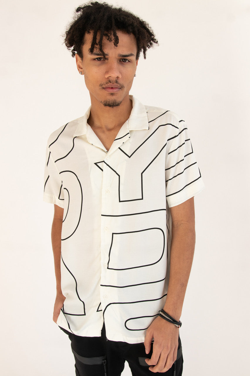 Graphic Block Letter Button Up Shirt