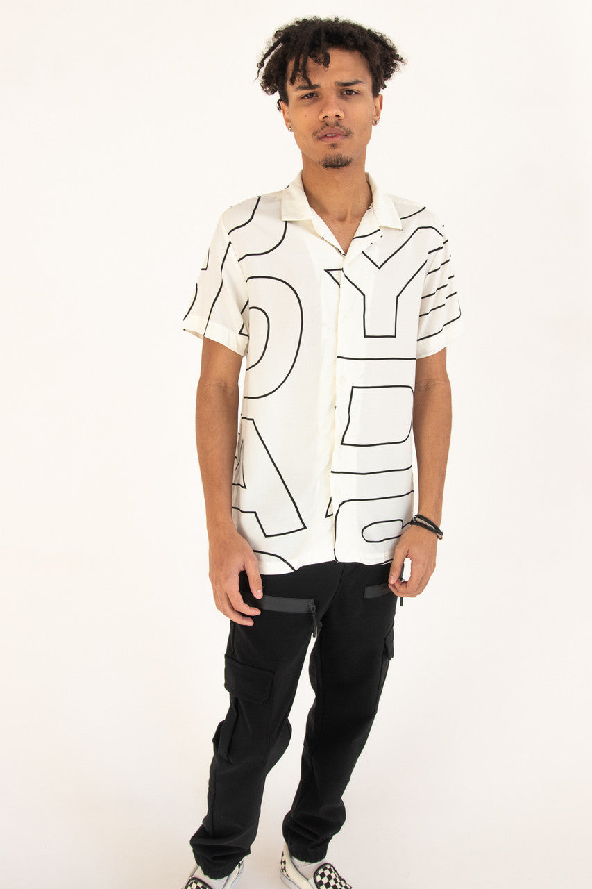 Graphic Block Letter Button Up Shirt