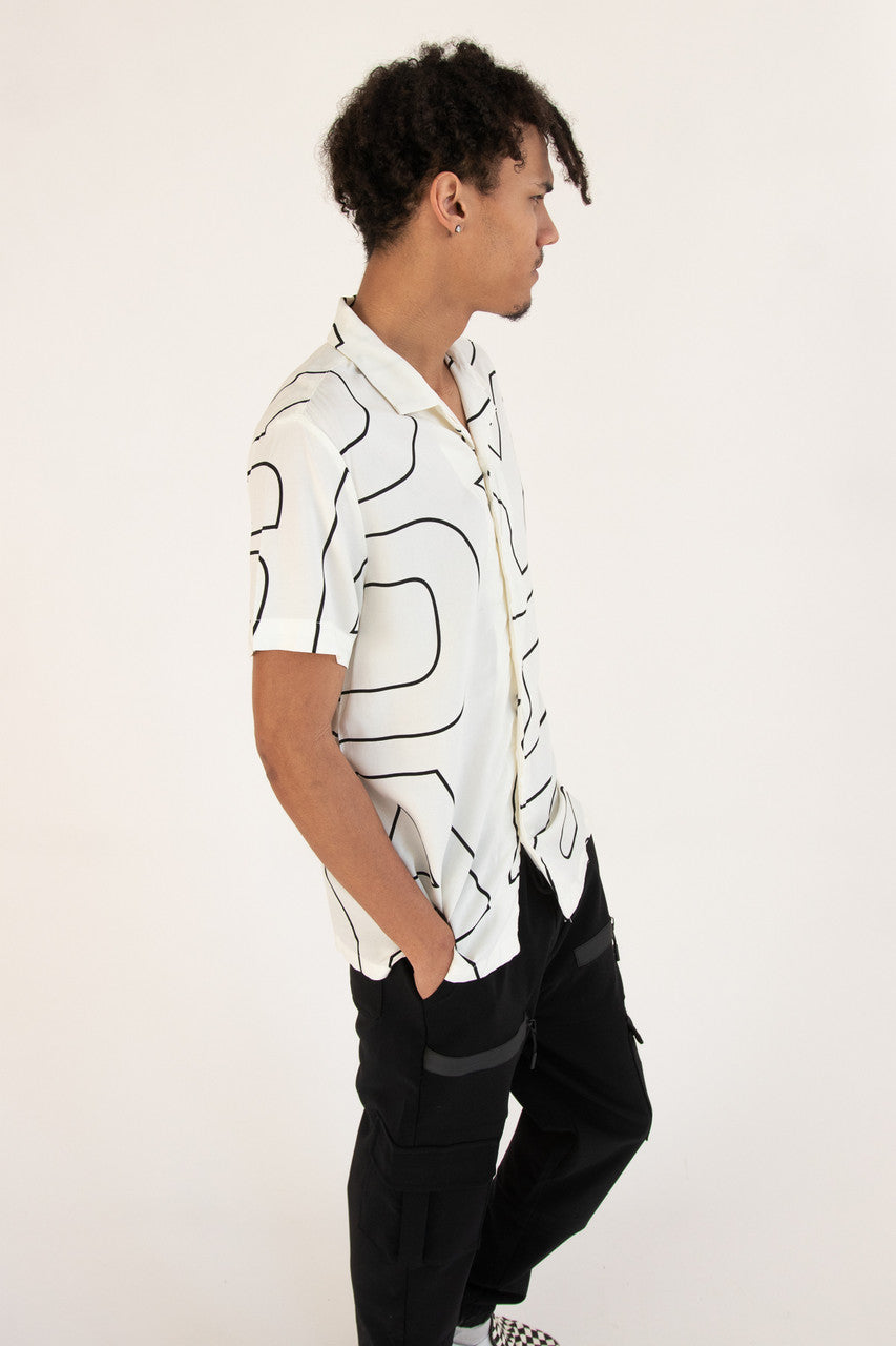 Graphic Block Letter Button Up Shirt