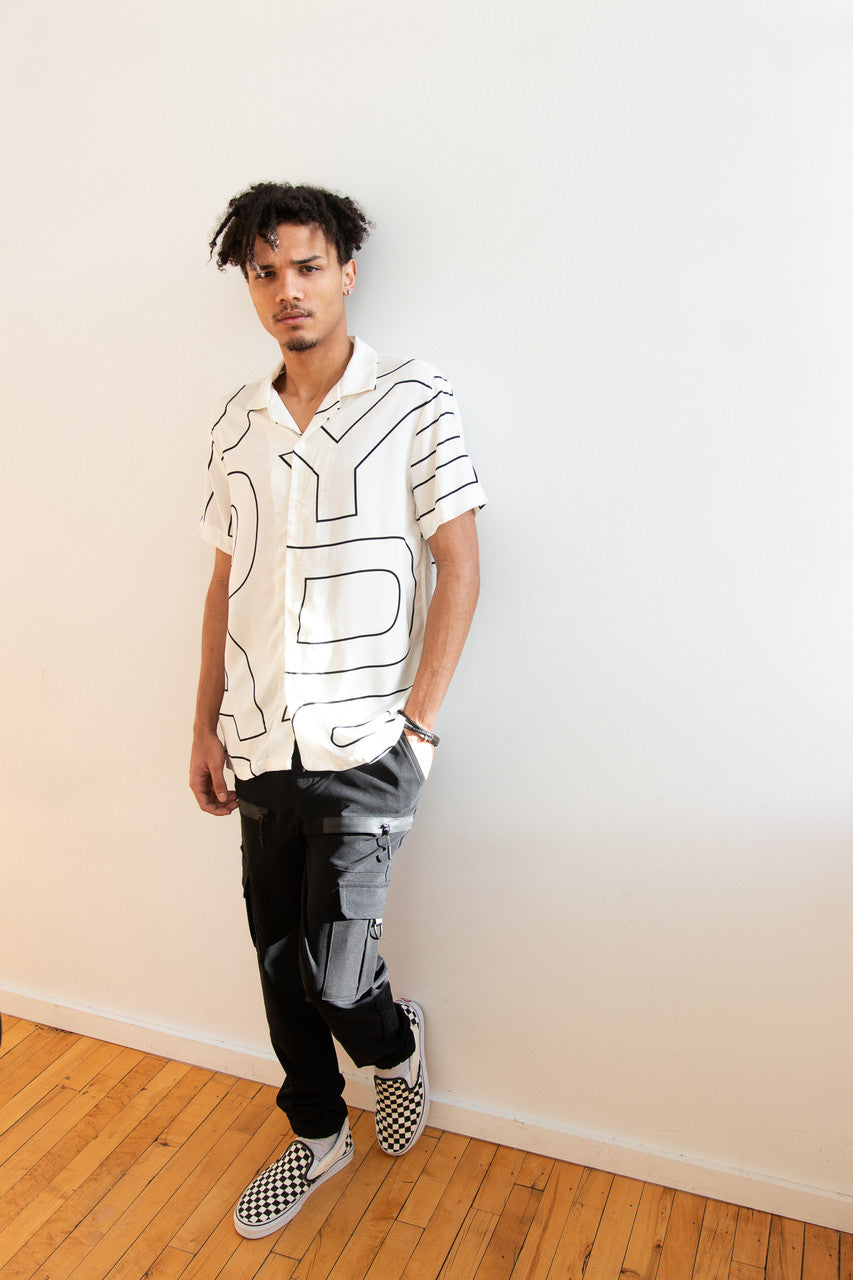 Graphic Block Letter Button Up Shirt