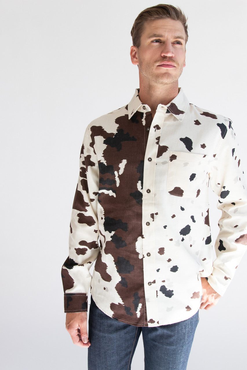 Steer Clear Cow Print Button Up Shirt