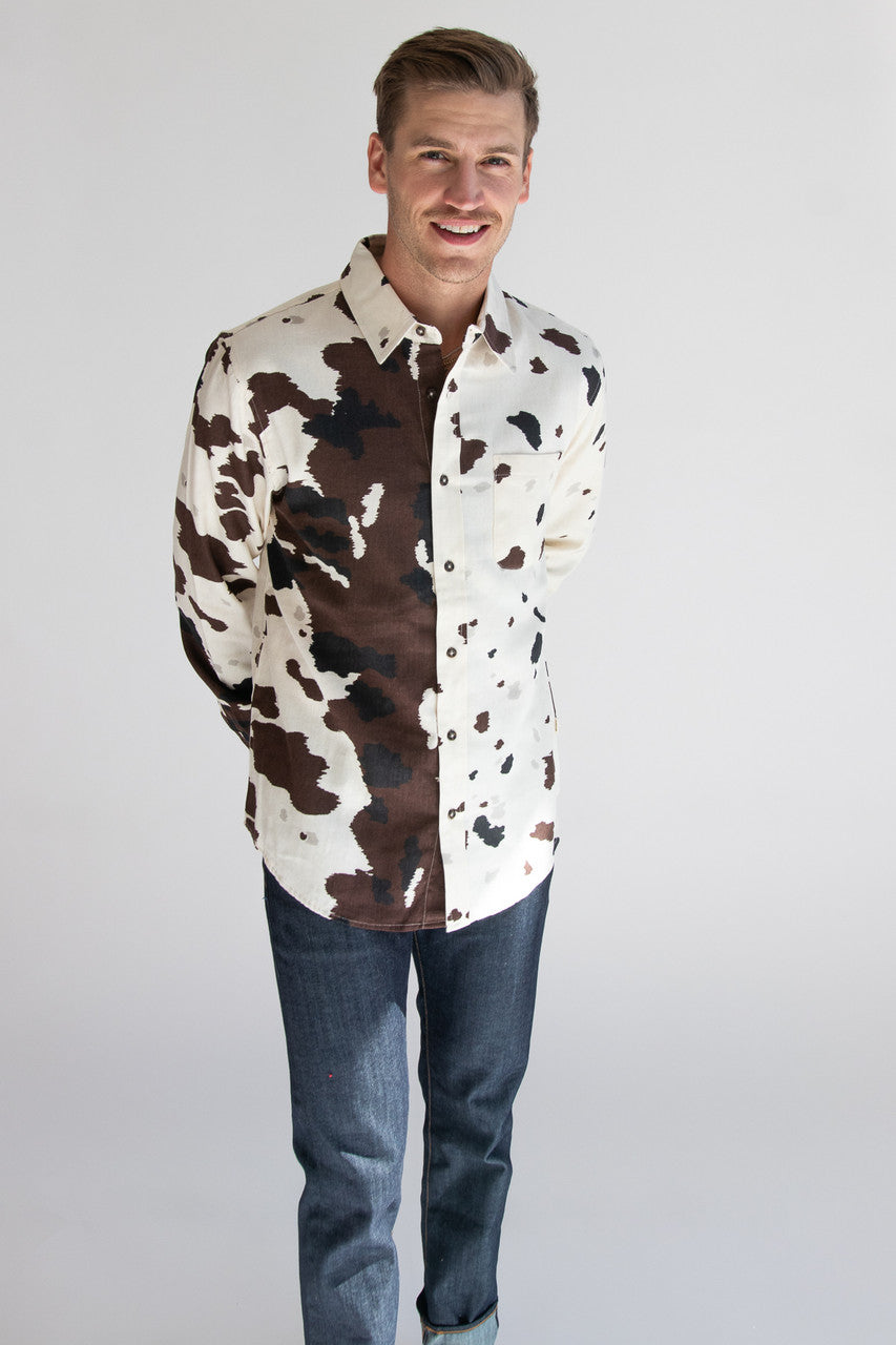 Steer Clear Cow Print Button Up Shirt