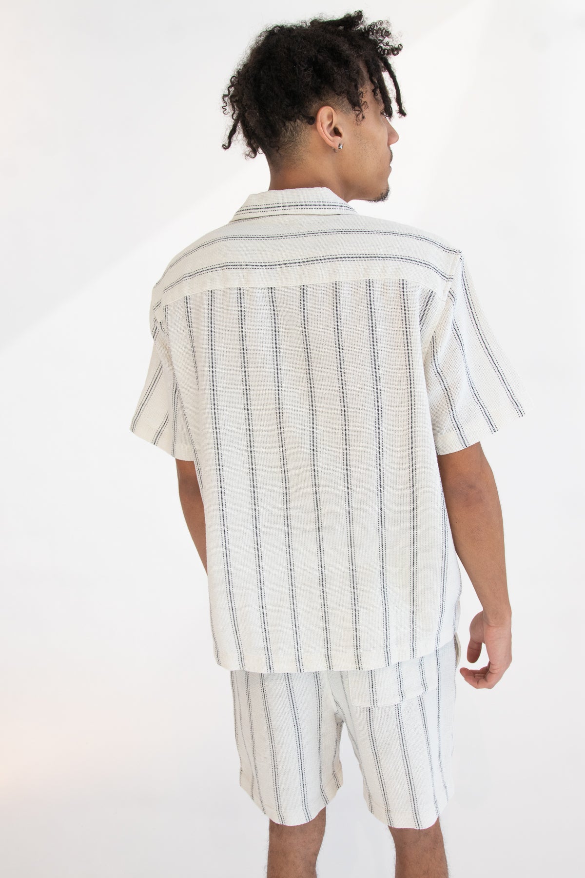 Black Striped Textured Woven Button Up Shirt