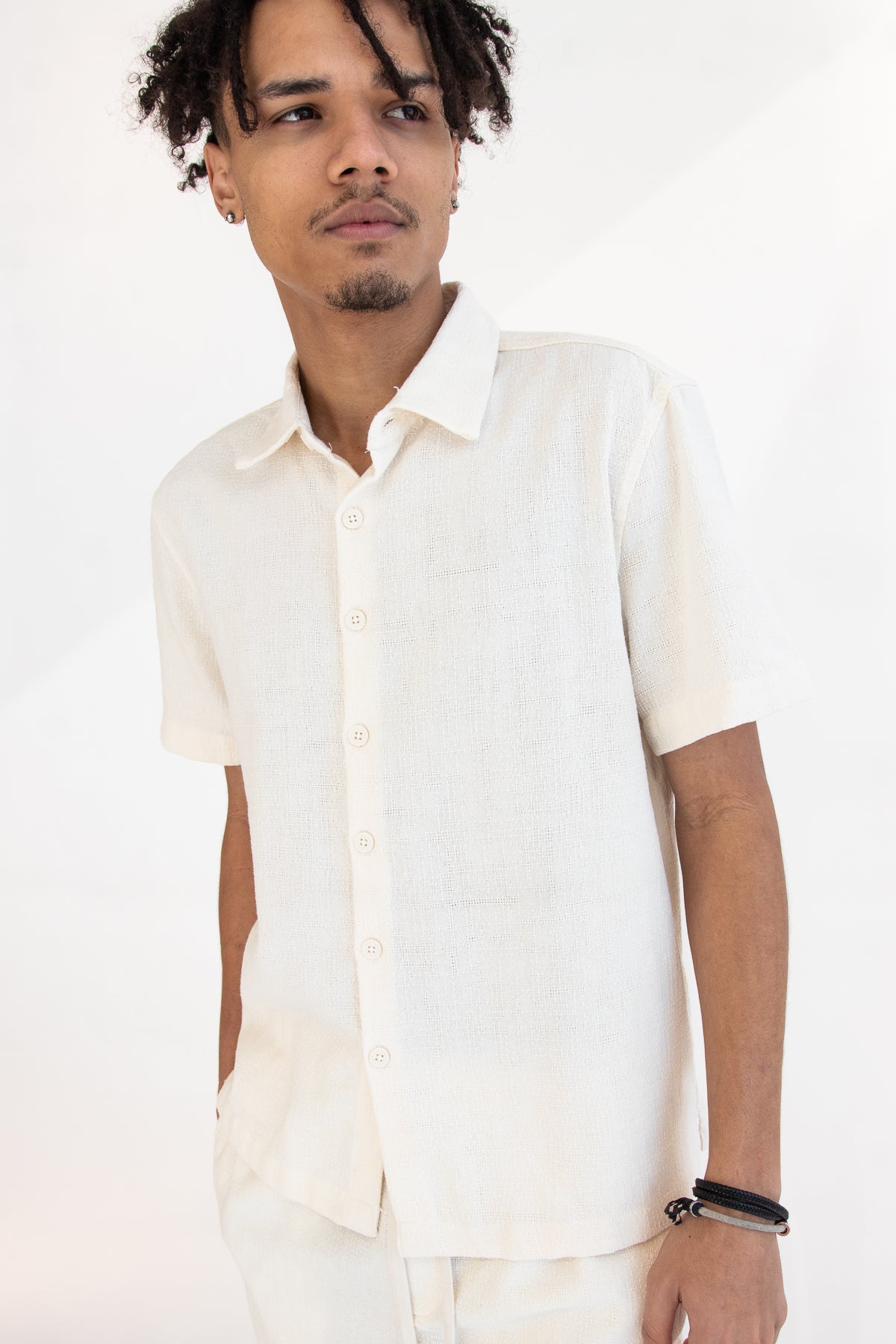 Alabaster Textured Button Up
