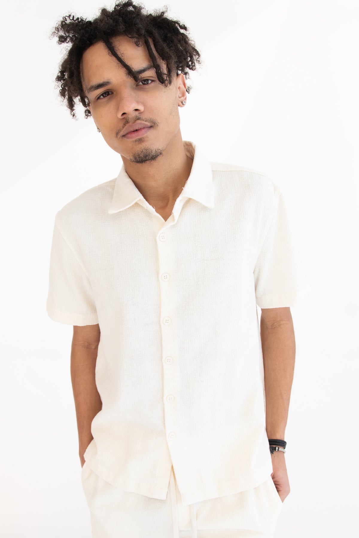Alabaster Textured Button Up