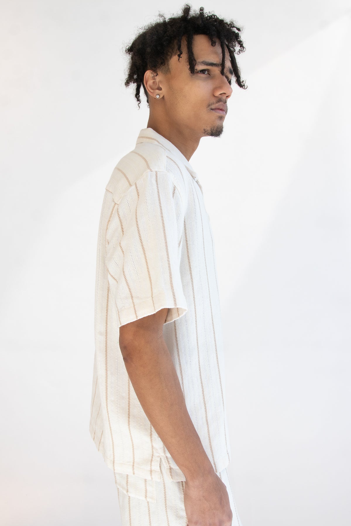 Khaki & White Striped Textured Button Up Shirt