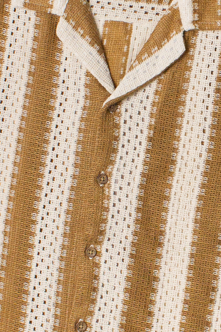 Natural Striped Textured Knit Button Up Shirt