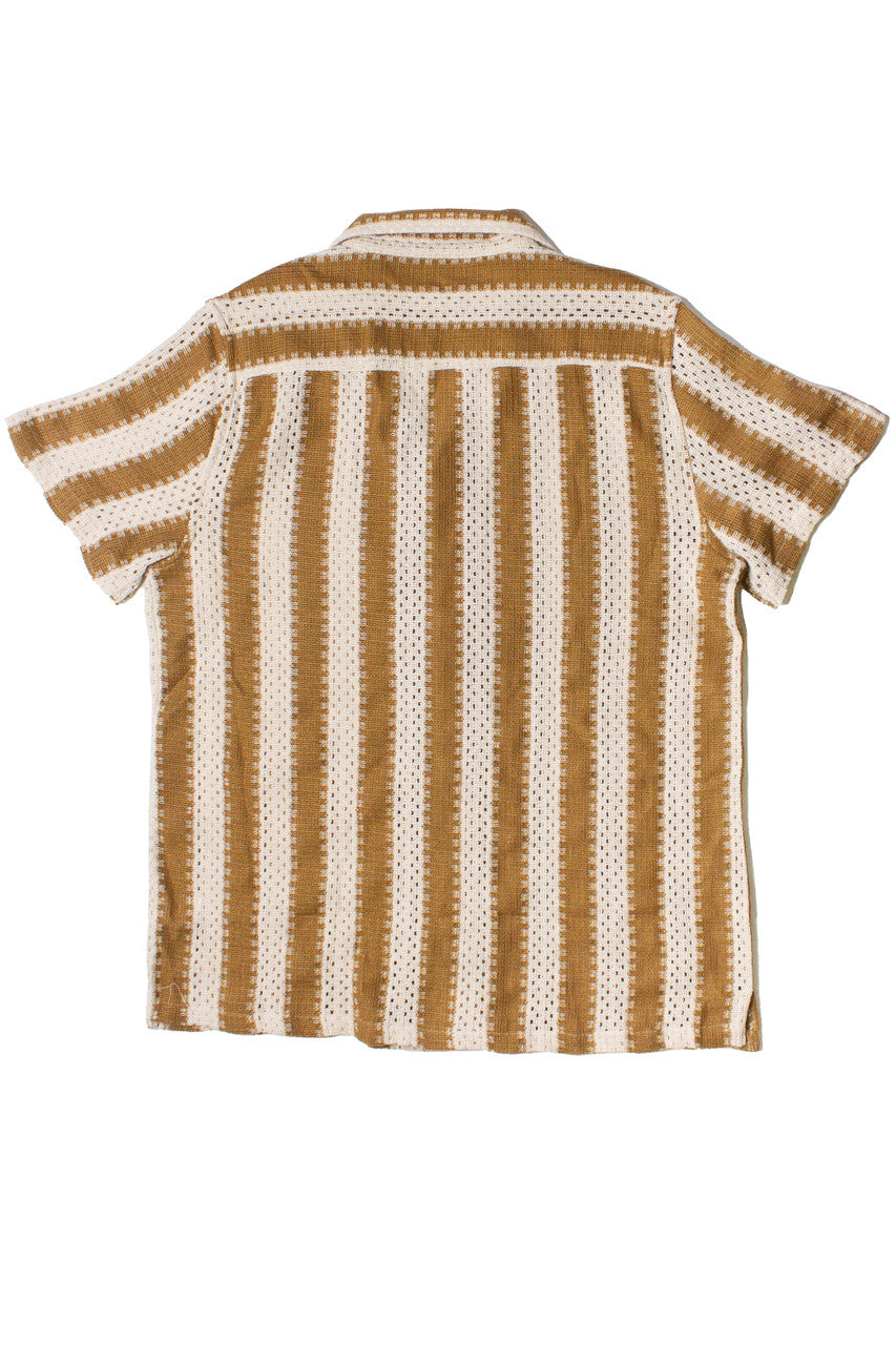 Natural Striped Textured Knit Button Up Shirt