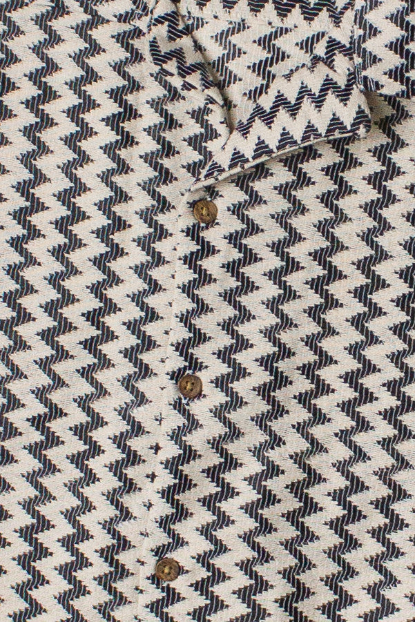 Natural Zigzag Textured Knit Button Up Shirt