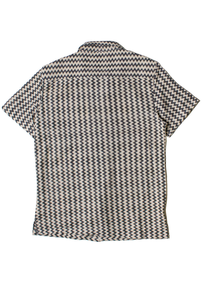 Natural Zigzag Textured Knit Button Up Shirt