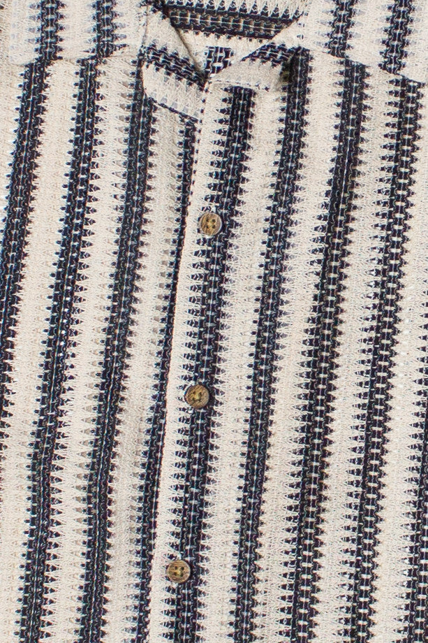 Lightweight Striped Open Knit Button Up Shirt