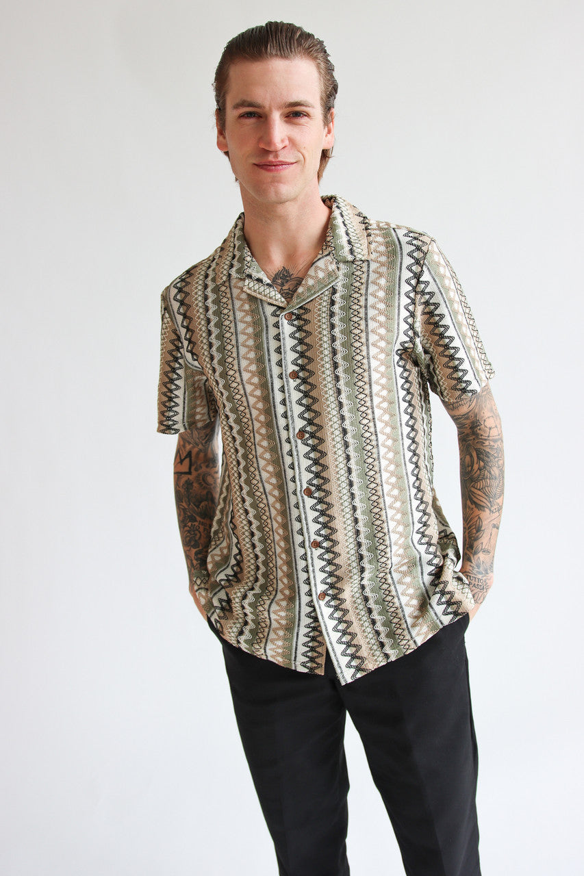 Zig Zag Woven Button Up Shirt