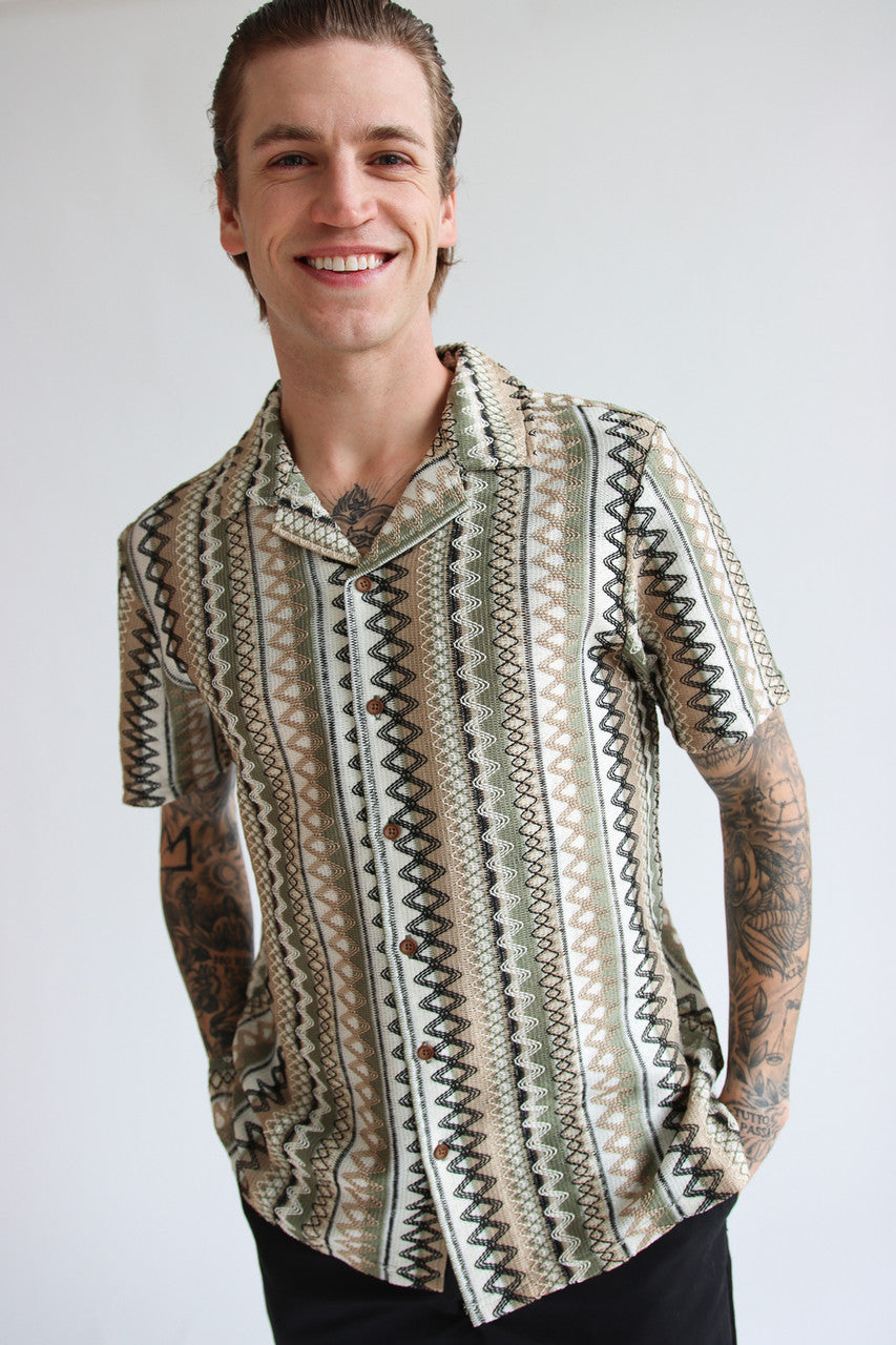 Zig Zag Woven Button Up Shirt