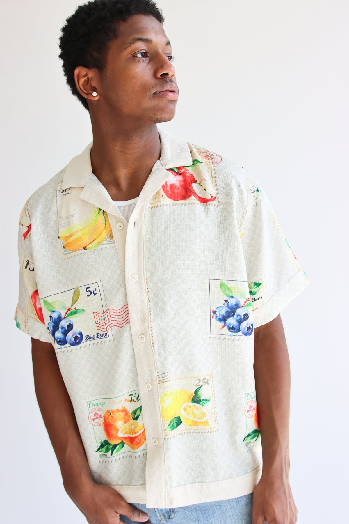Fruit Stamps Print Button Up