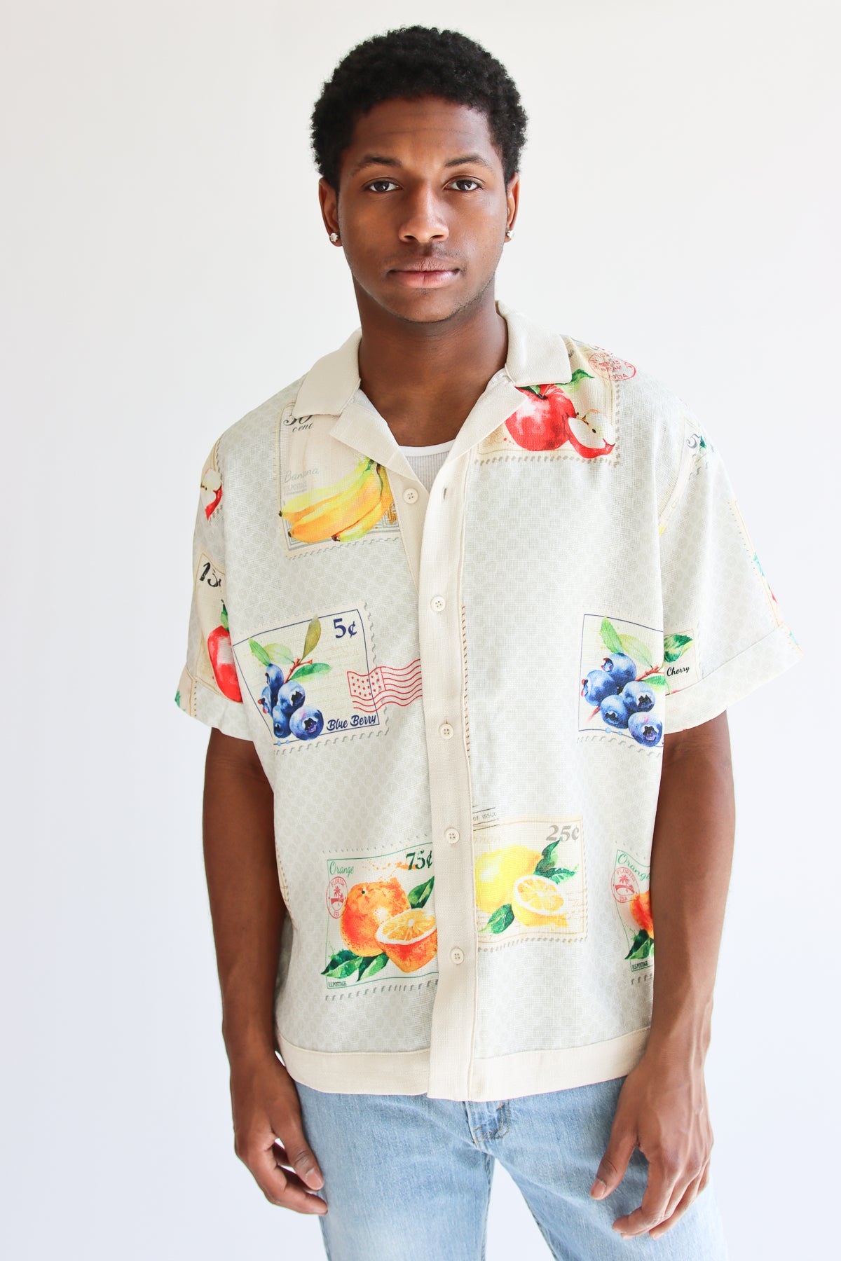 Fruit Stamps Print Button Up