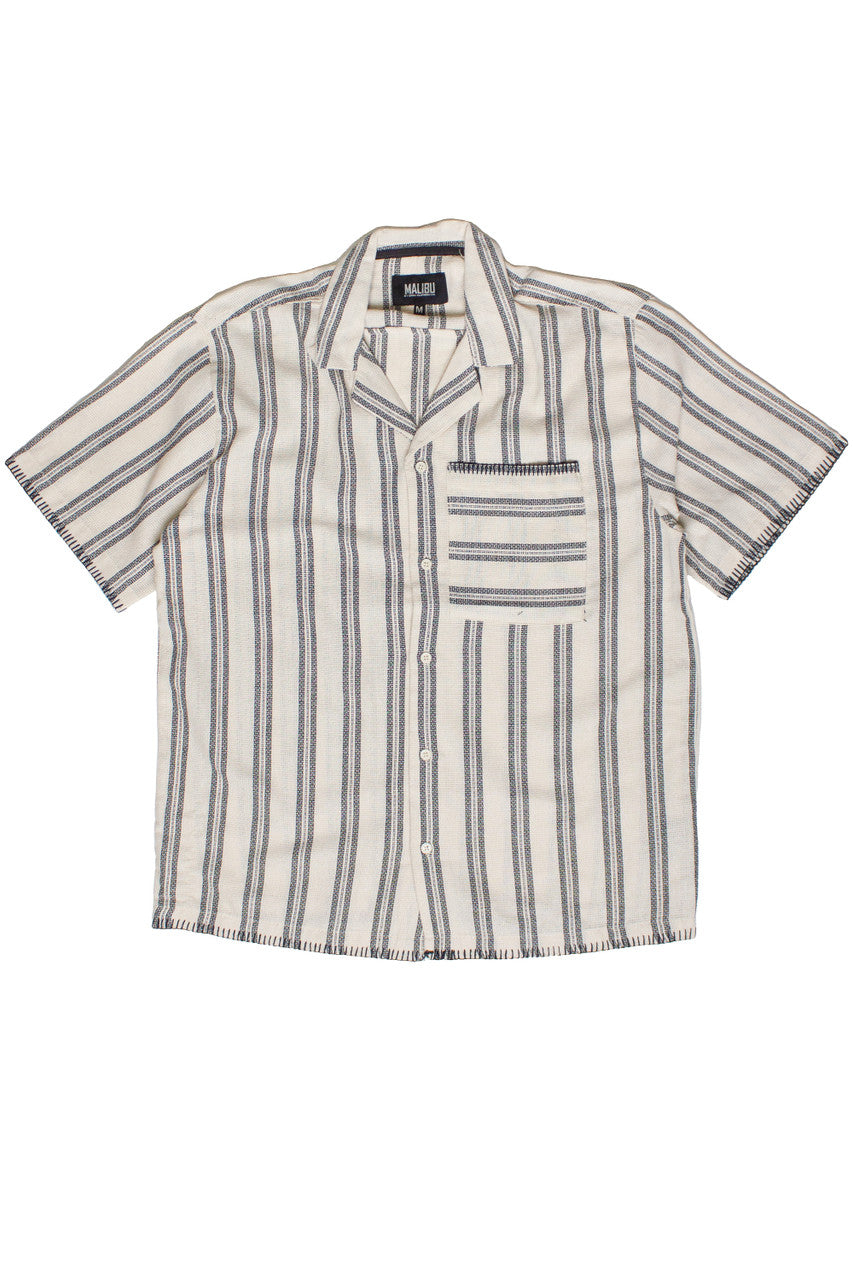 Blanket Stitch Trim Striped Button Up Shirt
