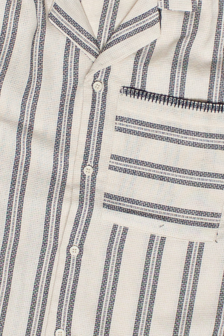 Blanket Stitch Trim Striped Button Up Shirt