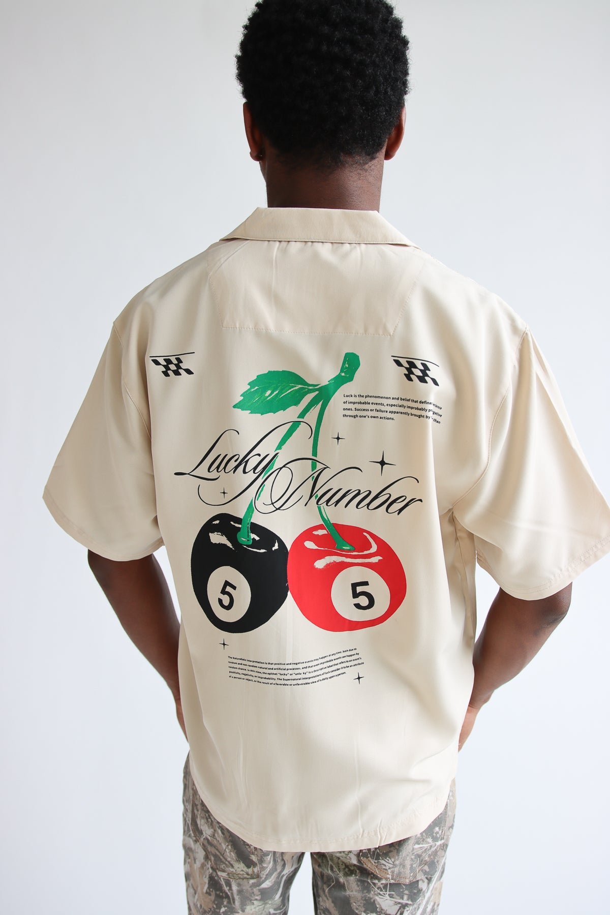 Lucky Number Printed Graphic Button Up