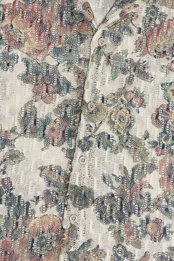 Printed Floral Open Knit Button Up Shirt