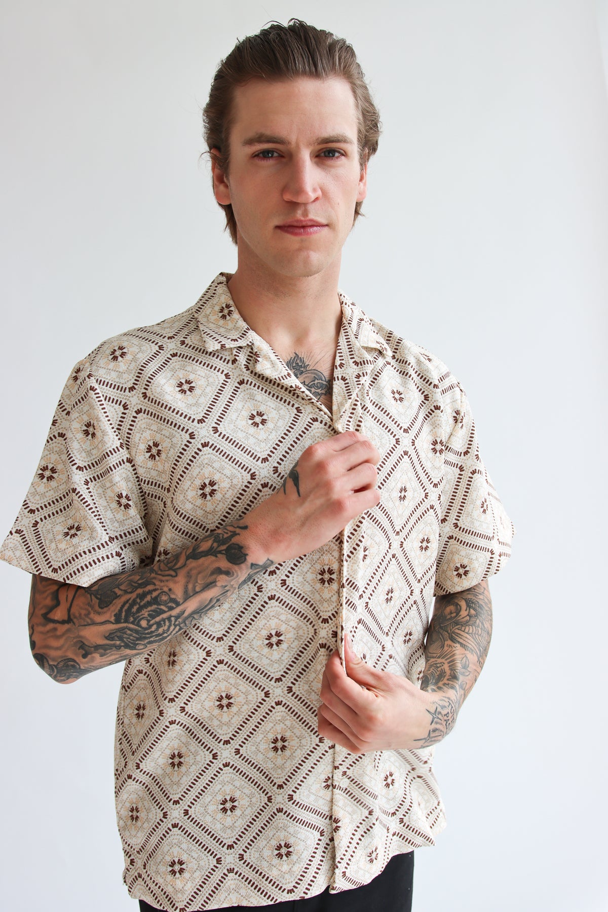 Granny Squares Woven Button Up