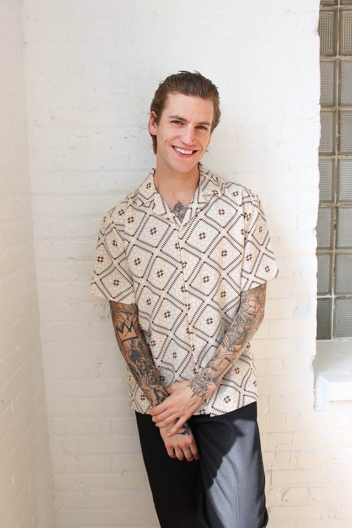 Granny Squares Woven Button Up