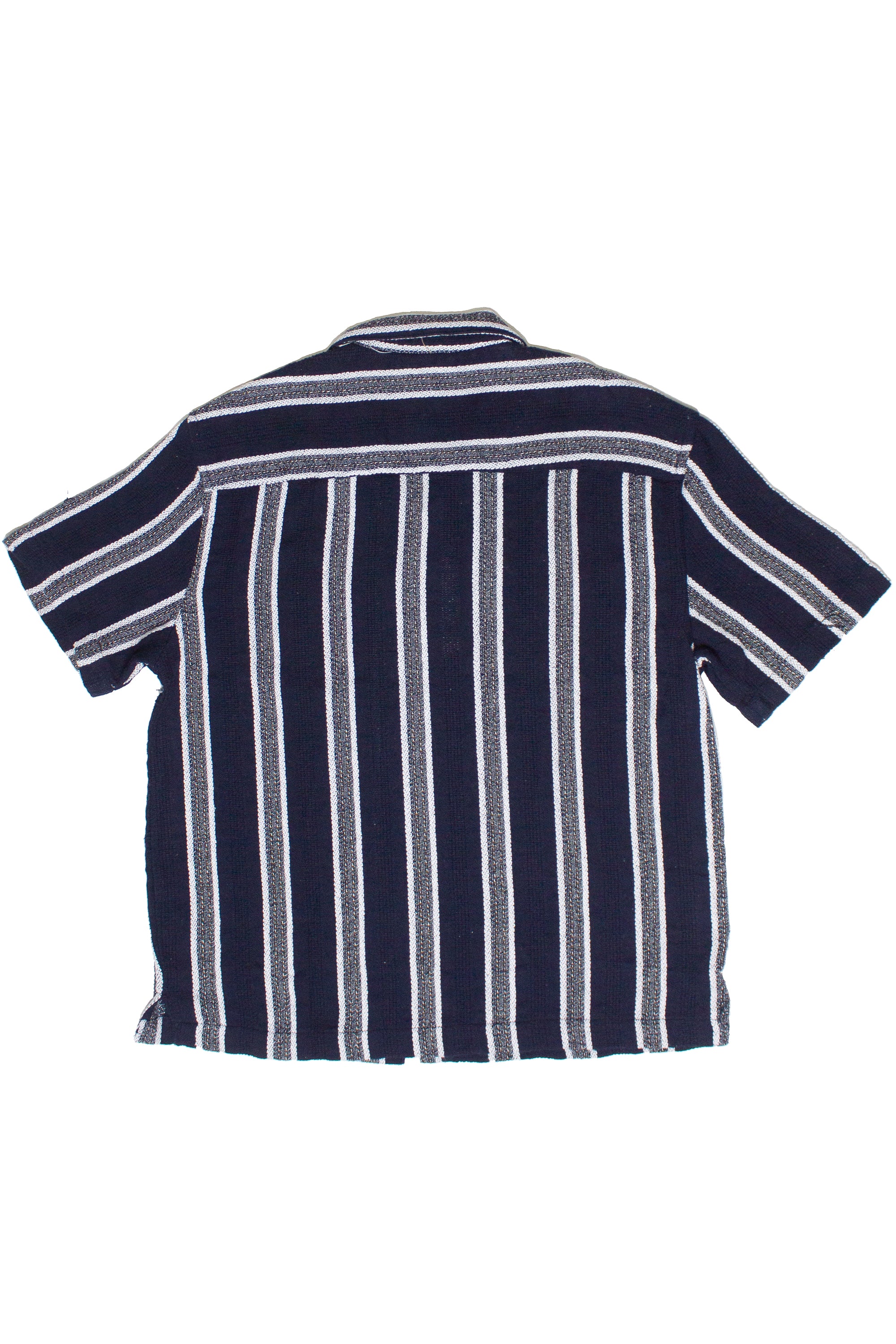 Navy Textured Knit Striped Button Up Shirt
