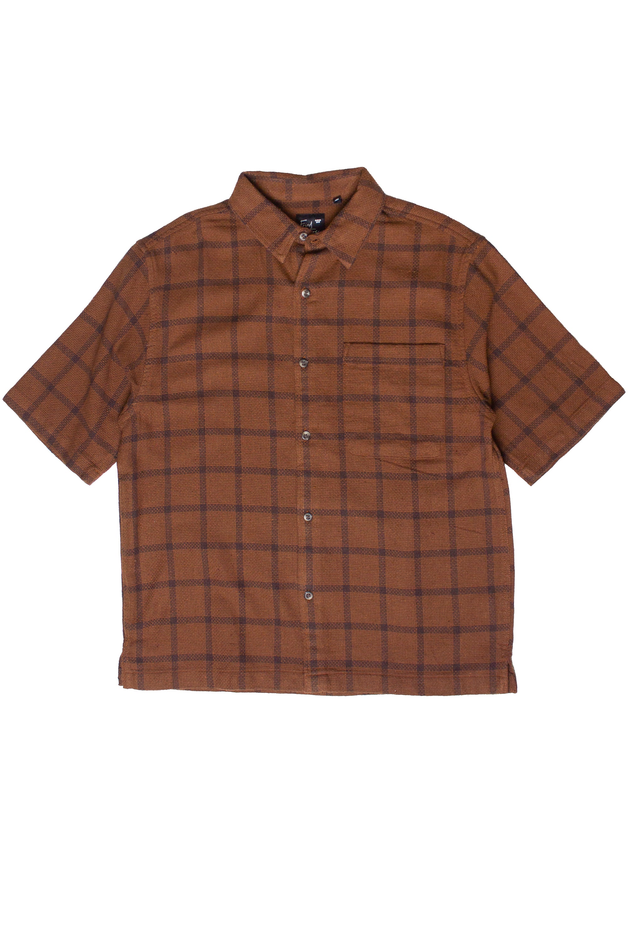 Brown Check Woven Knit Button Up Shirt