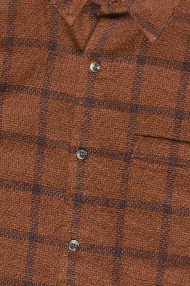 Brown Check Woven Knit Button Up Shirt