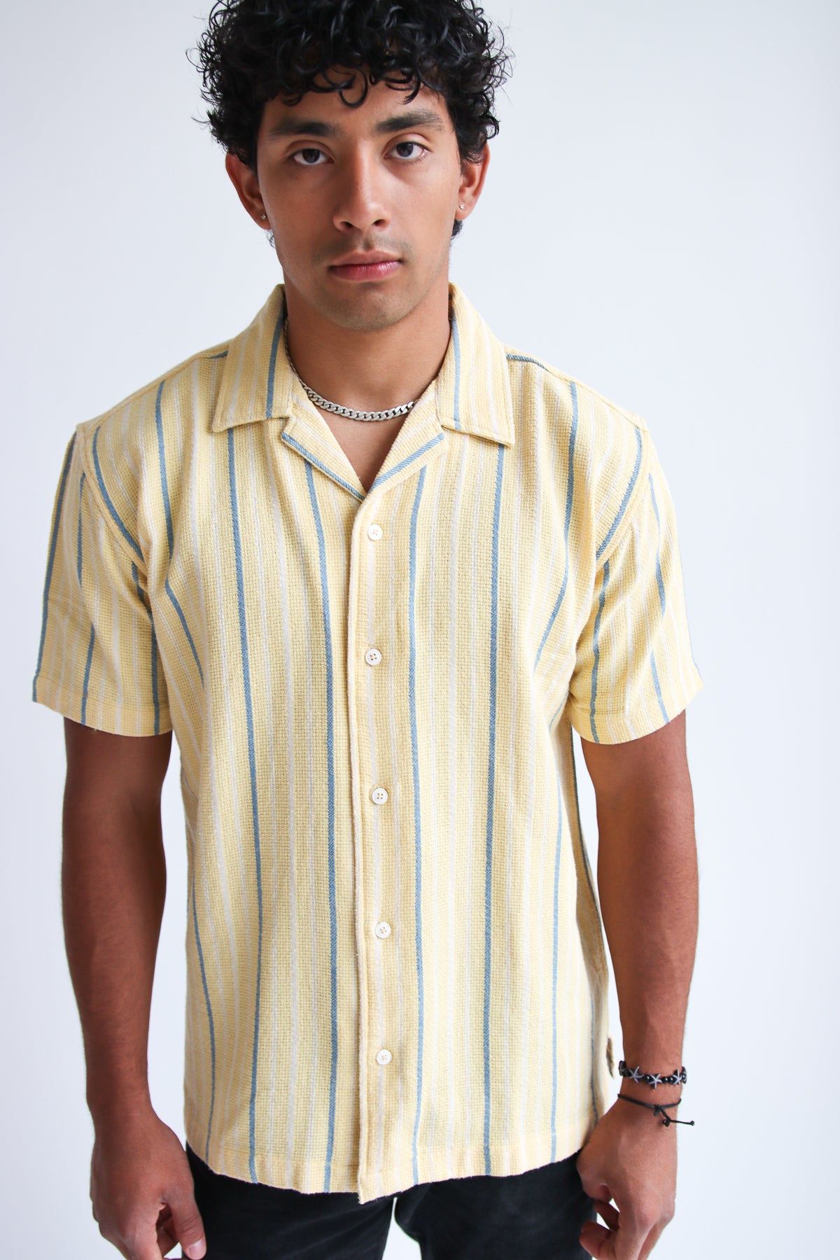 Yellow Striped Woven Button-Up Shirt