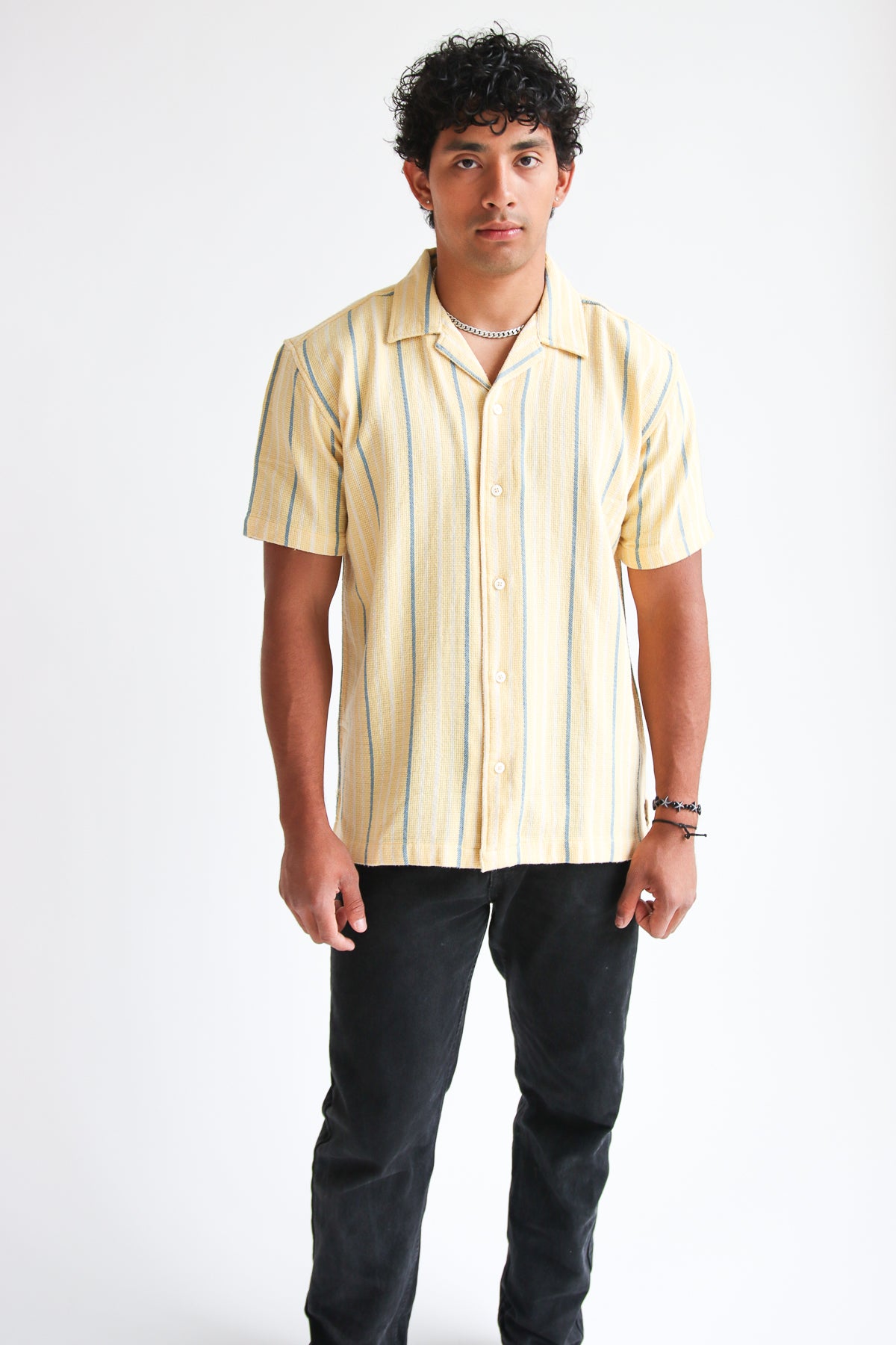 Yellow Striped Woven Button-Up Shirt