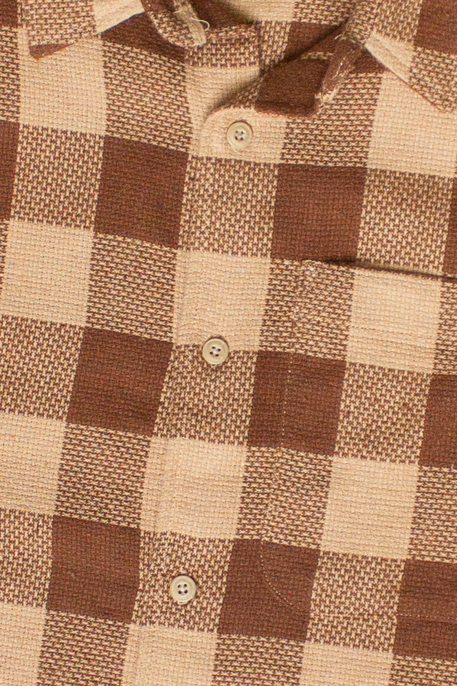Brown Check Woven Knit Button Up Shirt