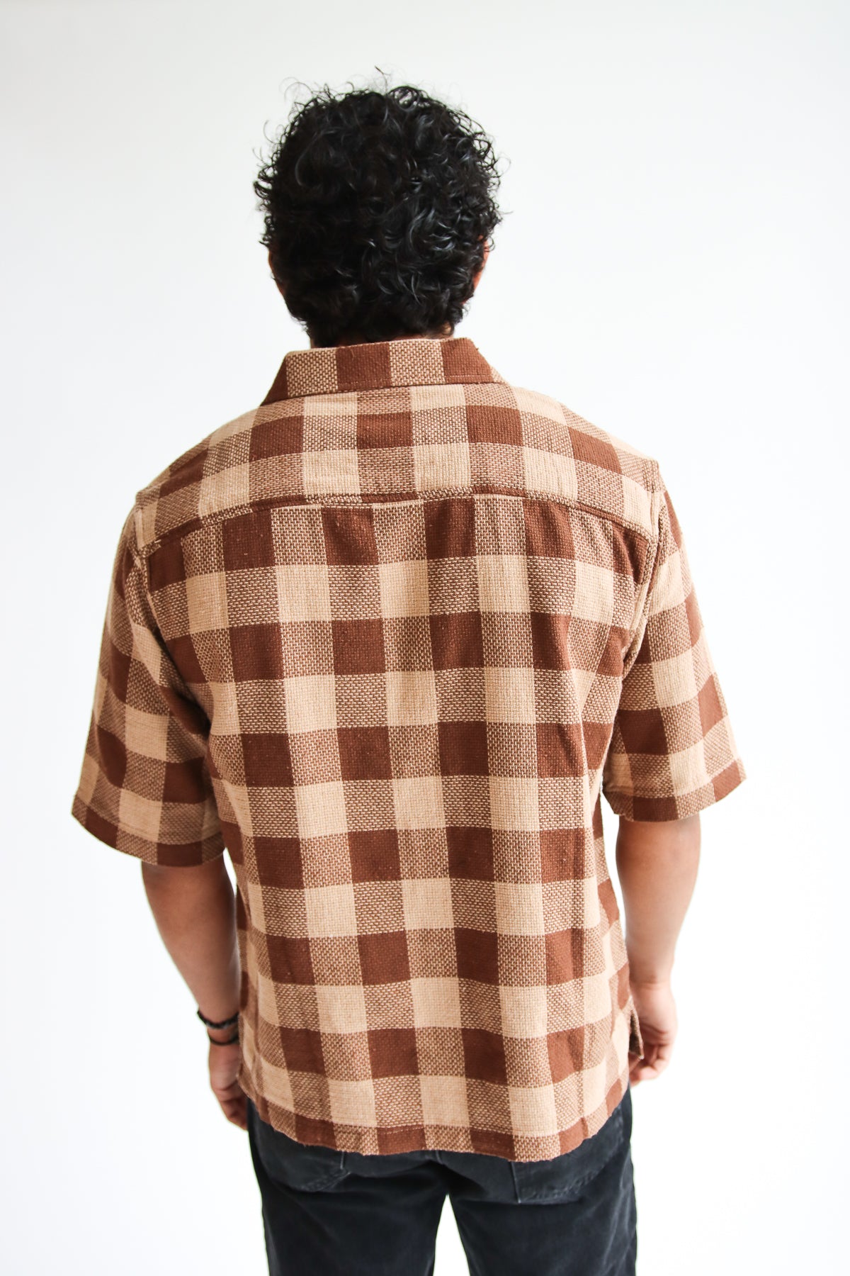Brown Check Woven Knit Button Up Shirt