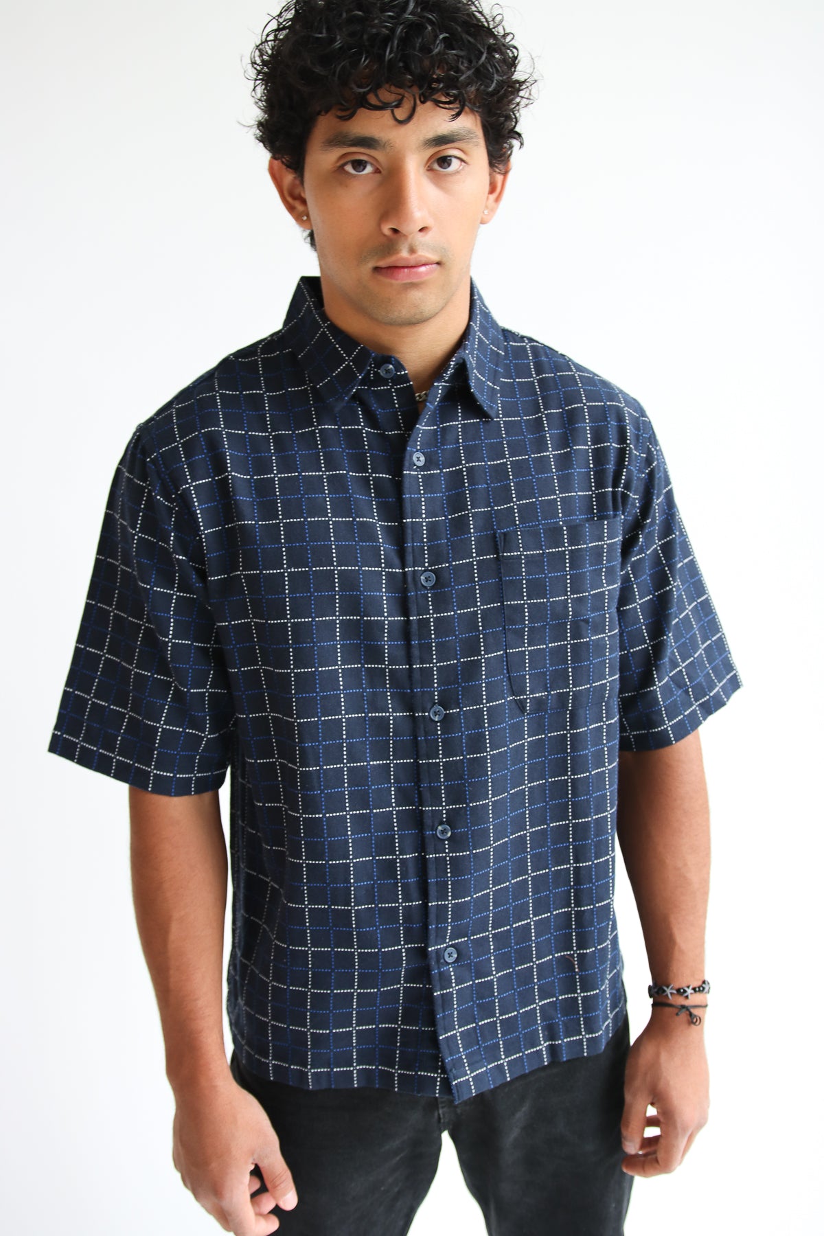 Grid Pattern Button Up Shirt