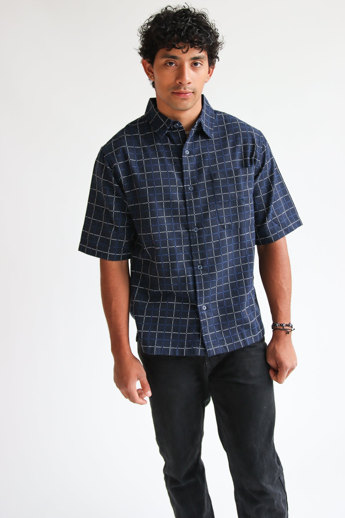 Grid Pattern Button Up Shirt