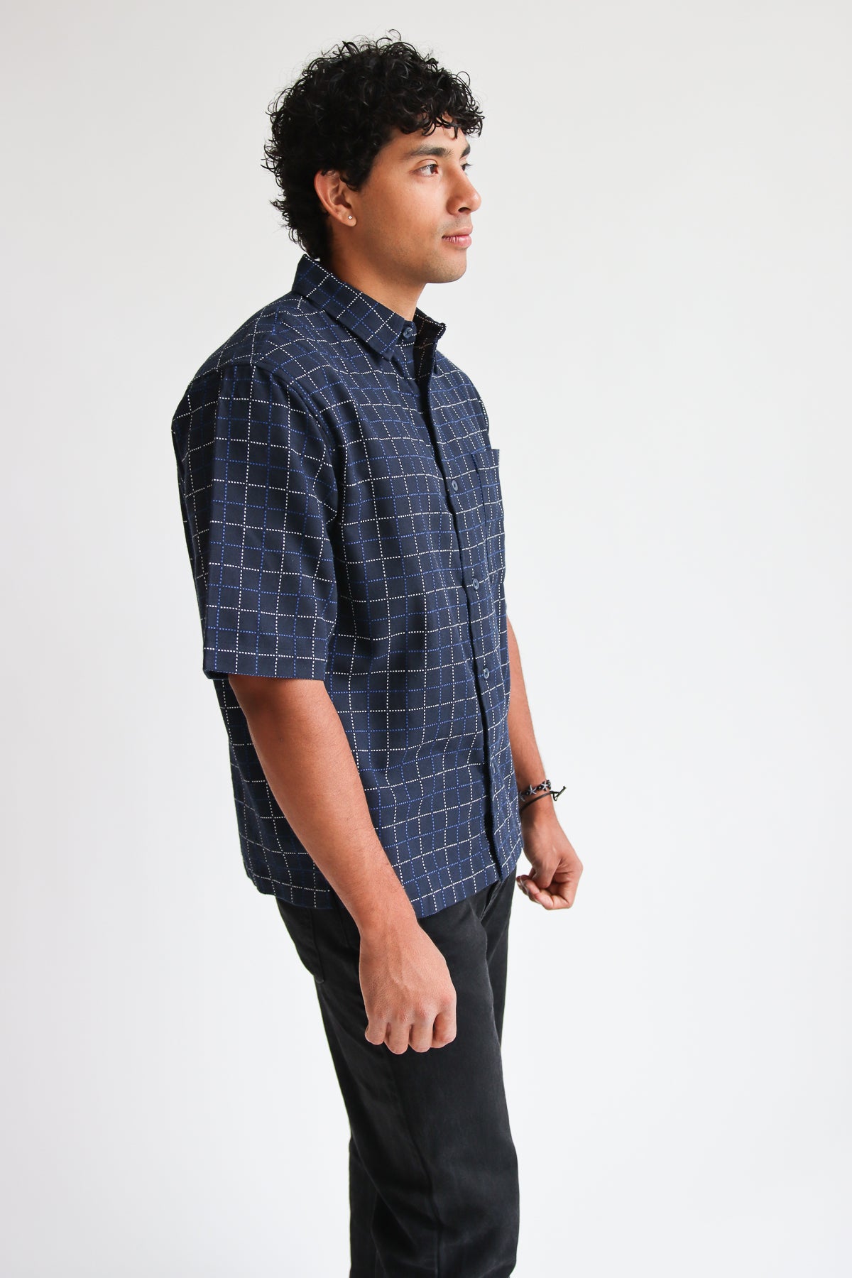 Grid Pattern Button Up Shirt