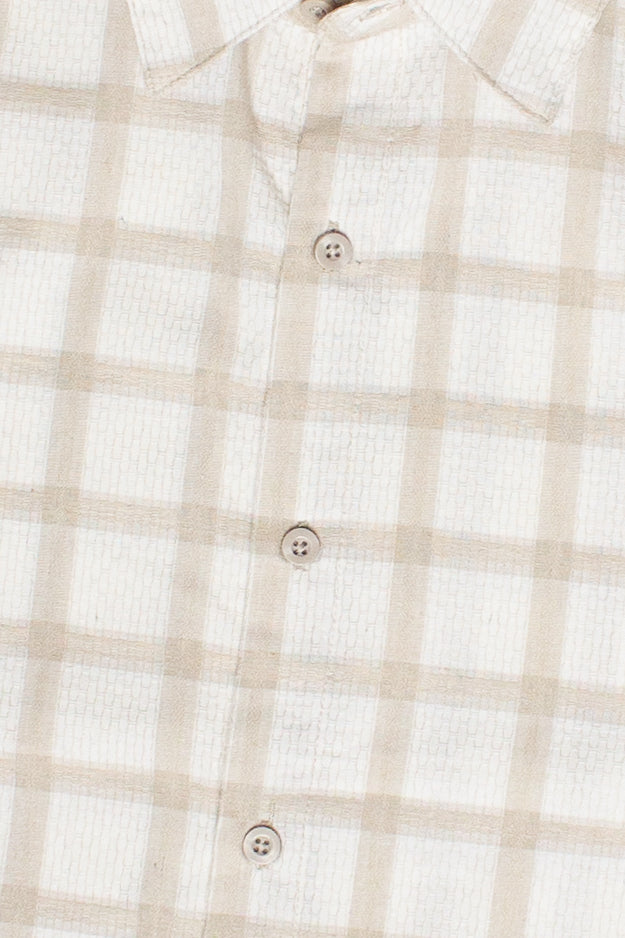 Checker Plaid Button Up Shirt - Beige